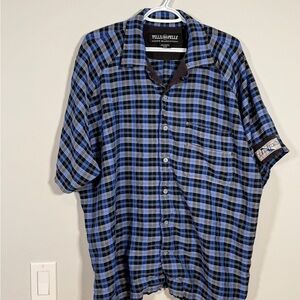💠 Pelle Pelle Marc Buchanan Shirt Men's XL Blue Plaid Short Sleeve Vintage Style